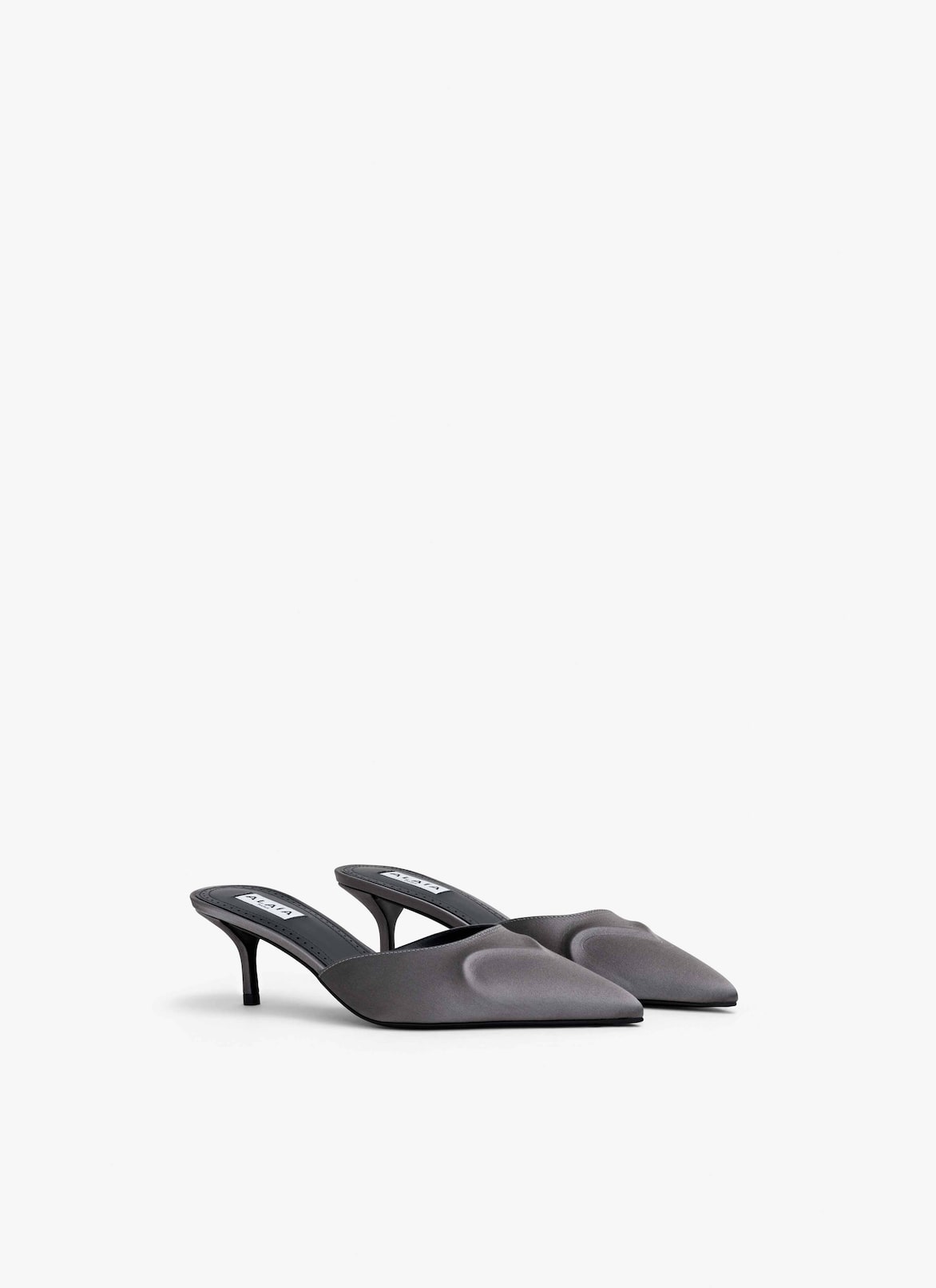 LE CŒUR 3D MULES IN SATIN ALAÏA TAUPE LE CŒUR 3D MULES IN SATIN